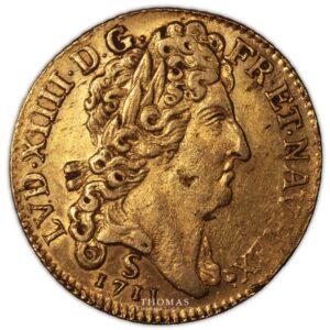 Louis XIV – Gold  Louis d’or au soleil – 1711 S Reims obverse