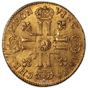 Louis XIV – Gold Louis d’or au soleil – 1711 S Reims reverse