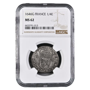 Monnaie - France Louis XIV Quart d'écu Argent - 1646-5 G Poitiers - NGC MS 62-Slab