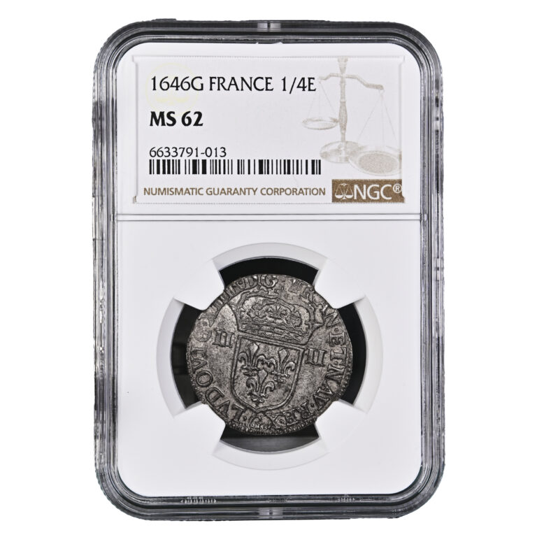 Monnaie - France Louis XIV Quart d'écu Argent - 1646-5 G Poitiers - NGC MS 62-Slab