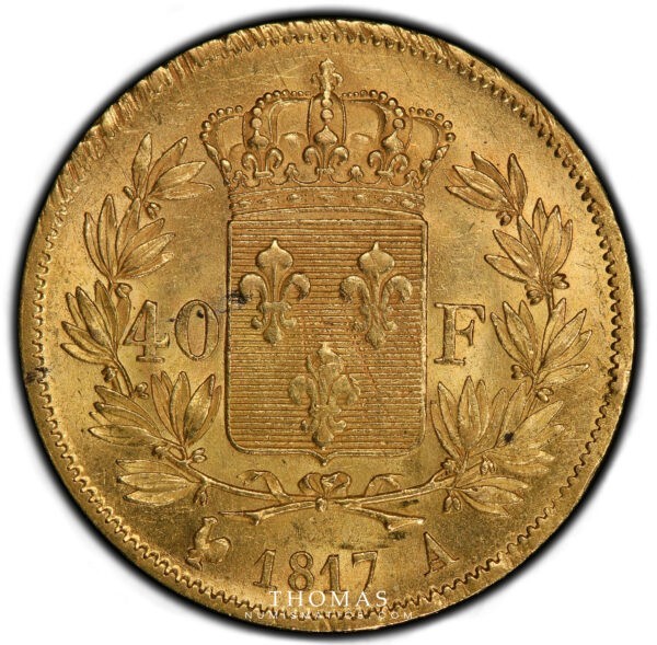 40 francs or louis xviii revers pcgs ms 62