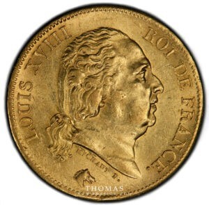 avers 40 francs or louis xviii pcgs ms 62