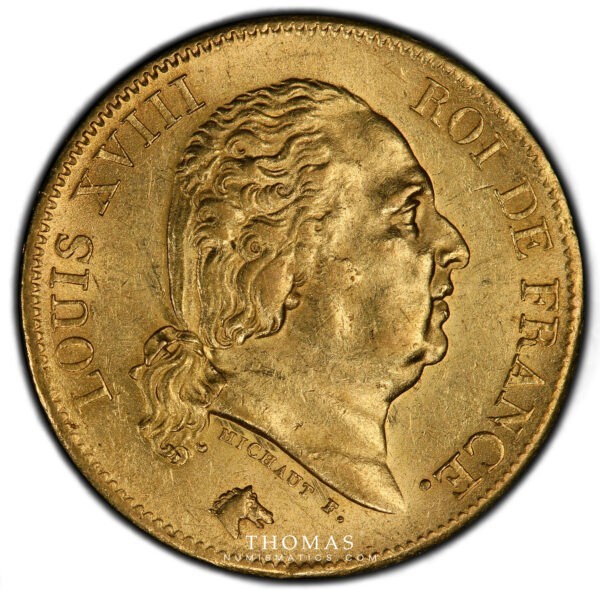 avers 40 francs or louis xviii pcgs ms 62