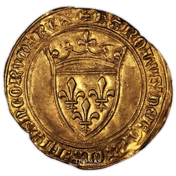 Charles VI – Écu d’or à la couronne – Saint-Pourçain avers