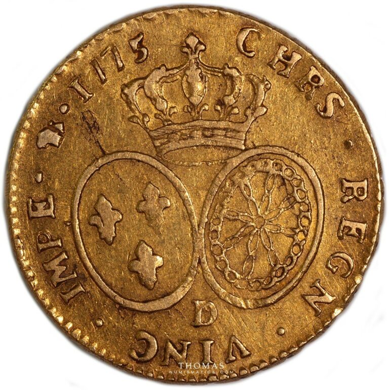 gold double louis xvi or buste habillé 1775 D Lyon reverse