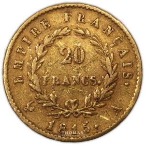 20 francs or napoleon 1815 A les cent jours reverse gold