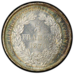 5 francs Cérès 1870 PCGS MS 65 revers