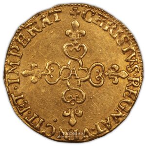 Louis XIII – Écu d’or au soleil – Frappe au marteau – 1615 A Paris reverse gold