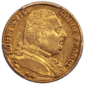 Louis XVIII 20 francs or 1815 Q perpignan avers