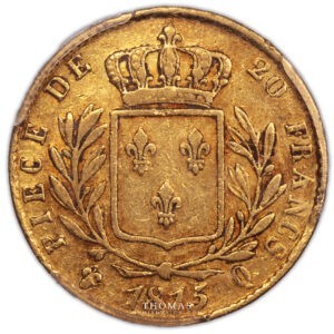 Louis XVIII 20 francs or 1815 Q perpignan revers