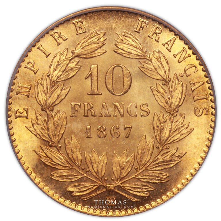 10 francs or 1867 BB - PCGS MS 66 reverse