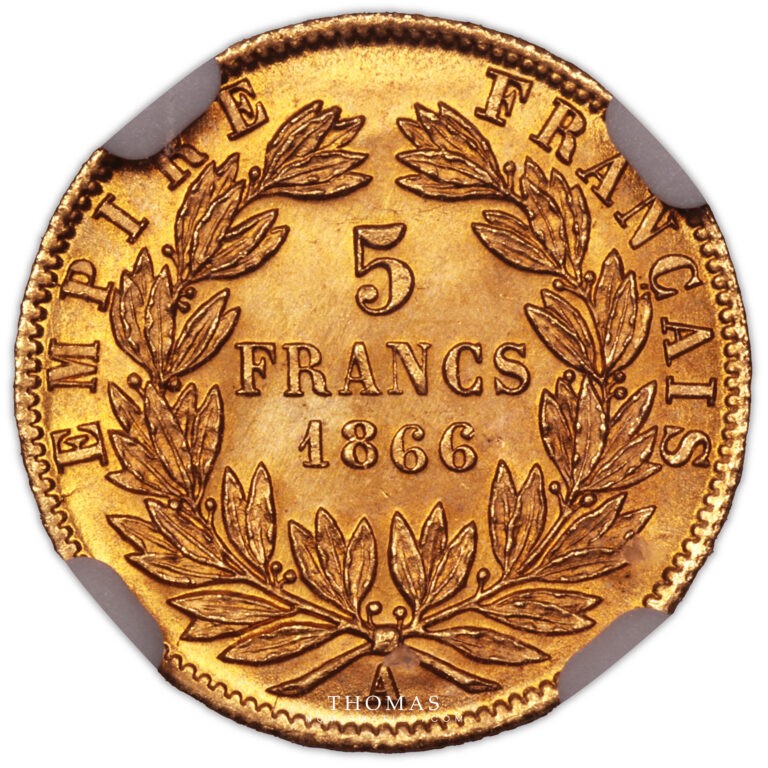 5 francs or 1866 A Paris NGC MS 66 revers