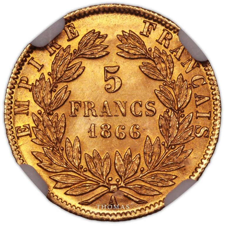 5 francs or 1866 A Paris NGC MS 66 reverse