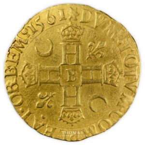 Charles IX - Double Henri d'or au nom d'Henri II - 1561 B Rouen-Revers