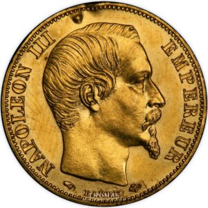 Specimen uniface gilt-bronze  -  obverse gold 20 francs or - PCGS UNC detail obverse