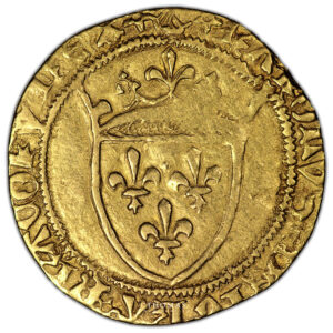 Monnaie - France Charles VII Demi-écu d'or à la couronne - Bordeaux -Avers