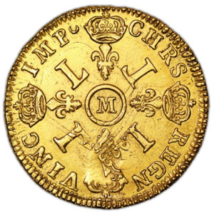 Monnaies France - Louis XIV - Double louis d'or aux 4 L - 1694 M Toulouse-Revers