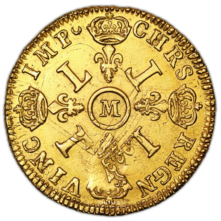 Monnaies France - Louis XIV - Double louis d'or aux 4 L - 1694 M Toulouse-Revers