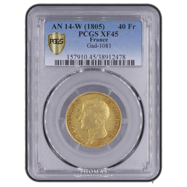 Coin - France Napoleon I Gold 40 Francs Or An 14 W Lille - PCGS XF 45 obverse