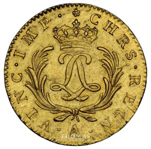 Gold double mirliton or louis xv 1724 A Paris reverse