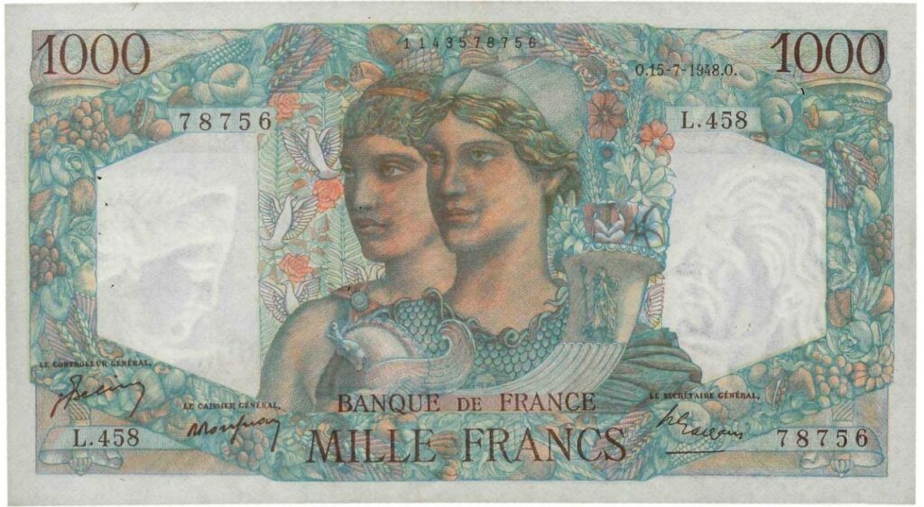 1000 francs Minerve et Hercule