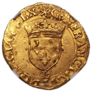 Coin -France  François Ier - Gold Ecu d'or à la croisette L Bayonne - NGC MS 61 obverse