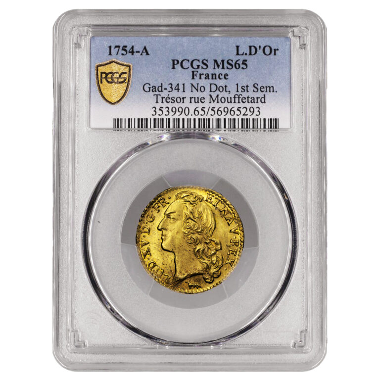 Monnaie - France Louis XV - Louis d'or au bandeau 1754 A - Trésor de la rue Mouffetard - NGC MS 65-Slab