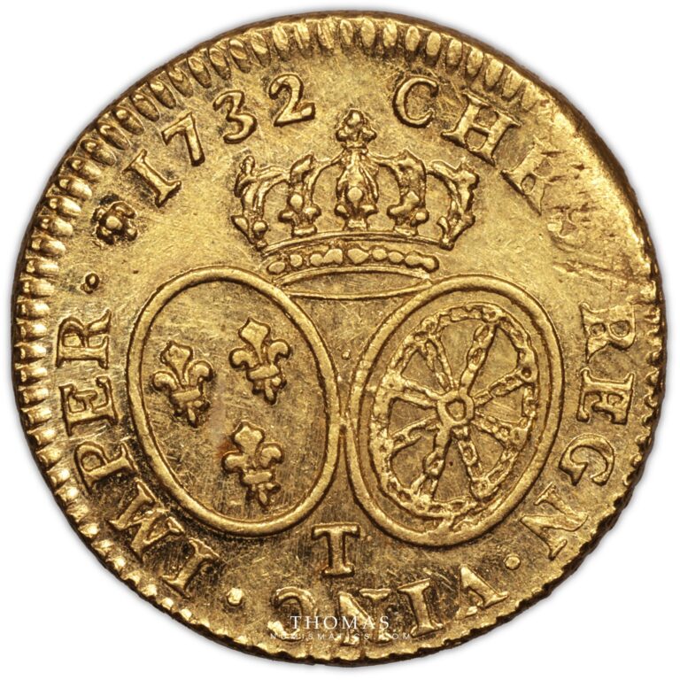 coin - France - Louis XV - Gold Louis d'or aux lunettes 1732 T nantes reverse