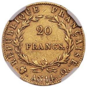 Monnaie - France Napoleon I - 20 francs or an 14 Q Perpignan - NGC XF 40 - 2686 exemplaires revers