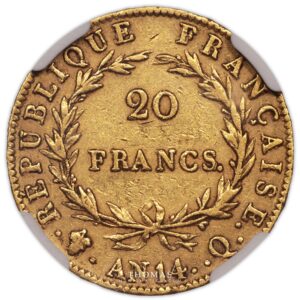 Coin - France  Napoleon I - Gold 20 francs or an 14 Q Perpignan - NGC XF 40 - 2686 examples reverse