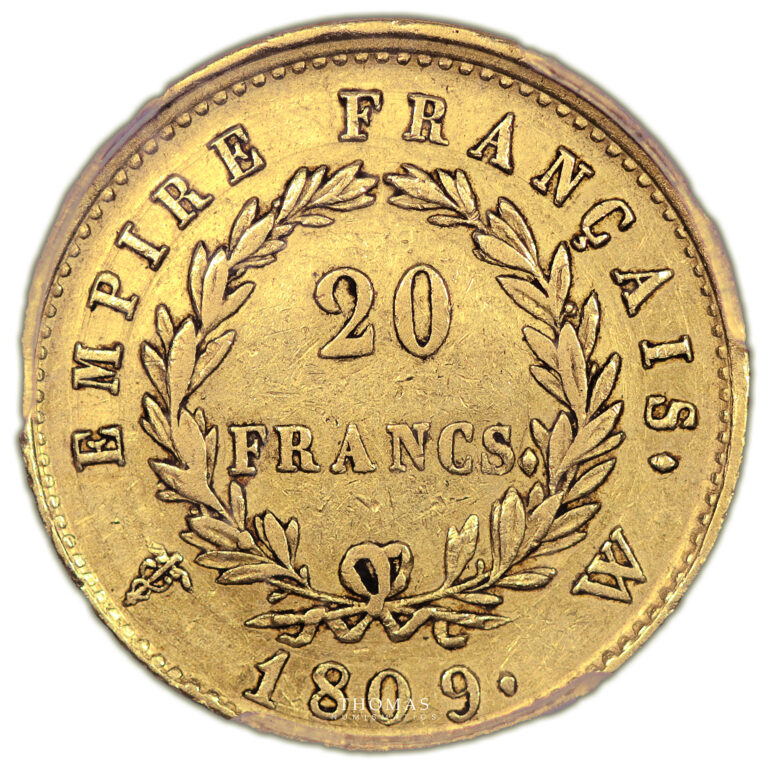 Monnaie - France Napoléon Ier 20 Francs or 1809 W Lille PCGS AU 53-Revers