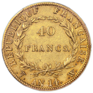 Monnaie - France Napoléon Ier 40 Francs Or An 14 W Lille PCGS XF 45-Revers