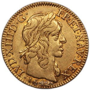 Monnaie - France Louis XIII - Louis d'or mèche mi longue 1642 A Paris var VINC étoile avers