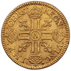 Monnaie - France Louis XIII - Louis d'or mèche mi longue 1642 A Paris var VINC étoile revers