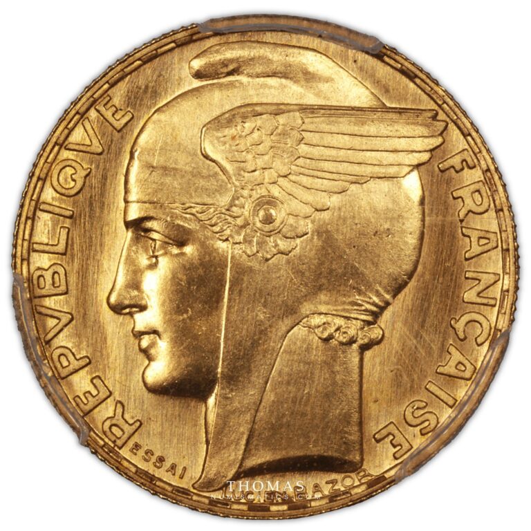100 francs Bazor Gilt Bronze - 1929 essai uniface obverse proof planchet PCGS SP 65 obverse