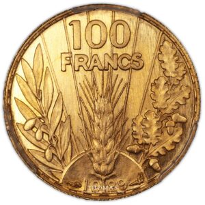 France -  100 francs Bazor Gilt Bronze- 1929 essai uniface reverse proof PCGS SP 66 obverse
