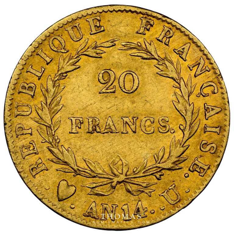 gold 20 francs or an 14 U turin Napoleon I reverse