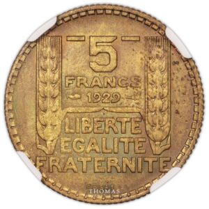 5 F Turin 1929 ESSAI bronze-alu FDC NGC MS65 reverse