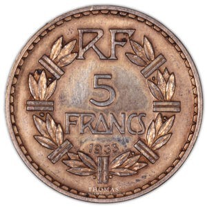 5 francs Lavrillier argent 1933 revers