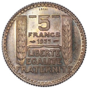 France - Essai de 5 francs Turin - 1933 Paris - Cupro Nickel revers