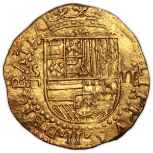 Coin - Spain - Felipe II– gold cob 2 escudos– sevilla - Kempen Treasure Hoard obverse