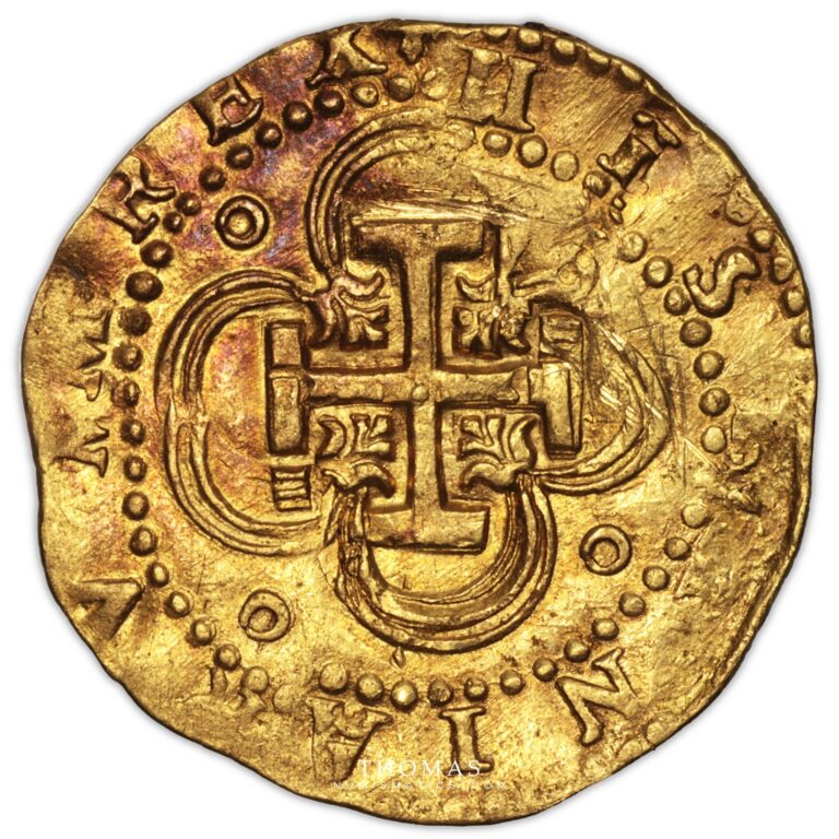 Coin - Spain - Felipe II– gold cob 2 escudos– sevilla - Kempen Treasure Hoard reverse