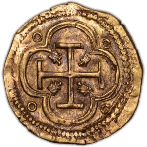 Coin - Spain - Felipe II– gold cob 2 escudos– Toledo- Kempen Treasure Hoard reverse