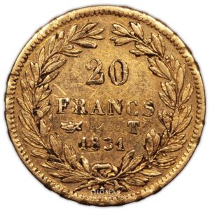 Gold - 20 francs or 1831 T nantes reverse