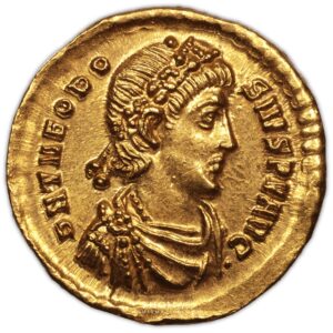 gold solidus theodose Ier obverse