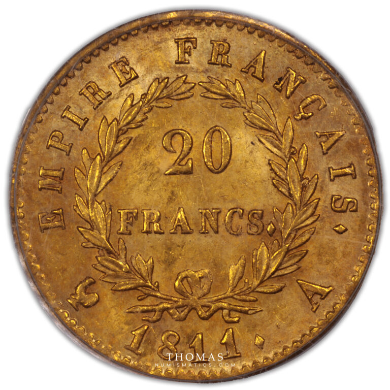 gold 20 francs or 1811 A pcgs ms 63 reverse