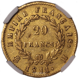 gold 20 francs or 1811 H la rochelle NGC AU 53 reverse -1