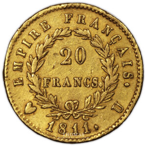 gold 20 francs or 1811 U Turin reverse
