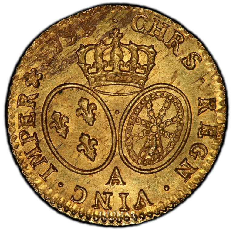 gold Louis or bandeau 1753 A Paris pcgs ms 63 reverse