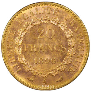 20 francs or 1896 PCGS MS 65 torche revers